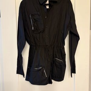 Black Women's Lightweight Utility Cargo Shorts Jumpsuit